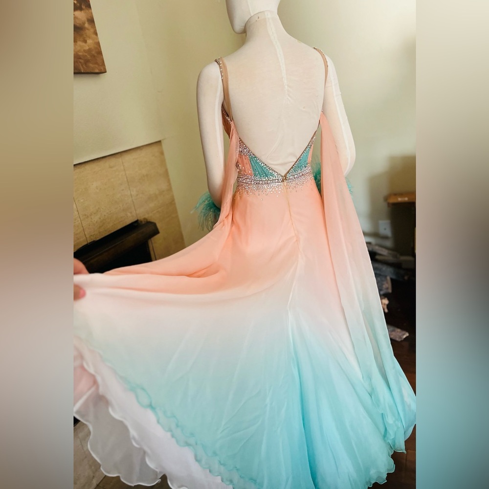 Ballroom Standart Competition Dance dress size S Peach and Teal - Picture 3 of 10